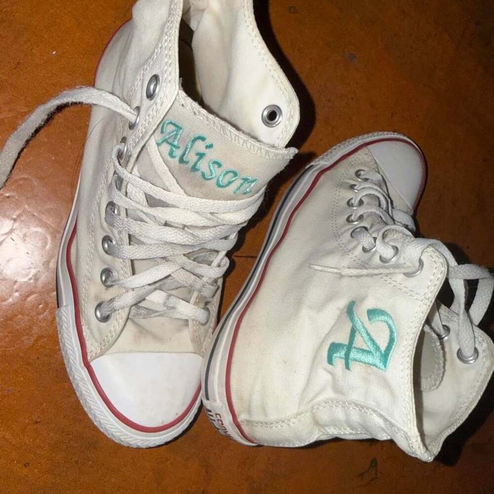 Converse Chuck Taylor All Star High Top Size 8.5 White Custom Alison